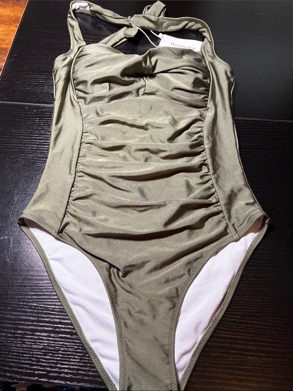 Olive Green Ruched One-Piece Swimsuit